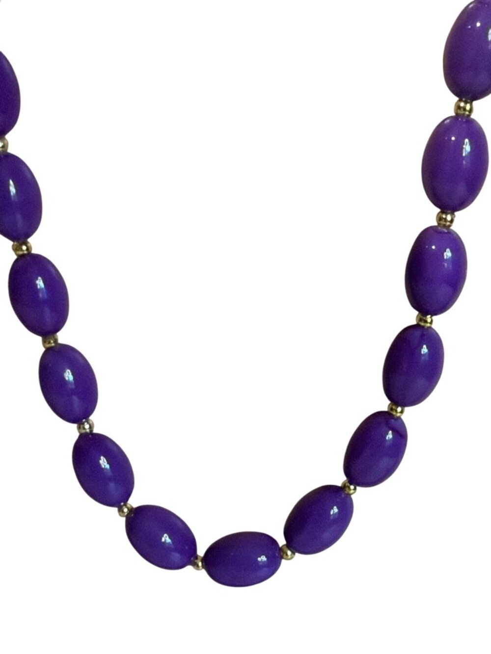 Vintage Purple Beaded Necklace Gold-Tone Spacers 80s 90s Colorful Ball Bead